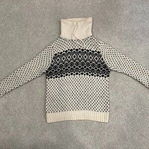 Gap Black and Cream Funnel Neck Fair Isle Sweater Small/Medium (Wool/alpaca)